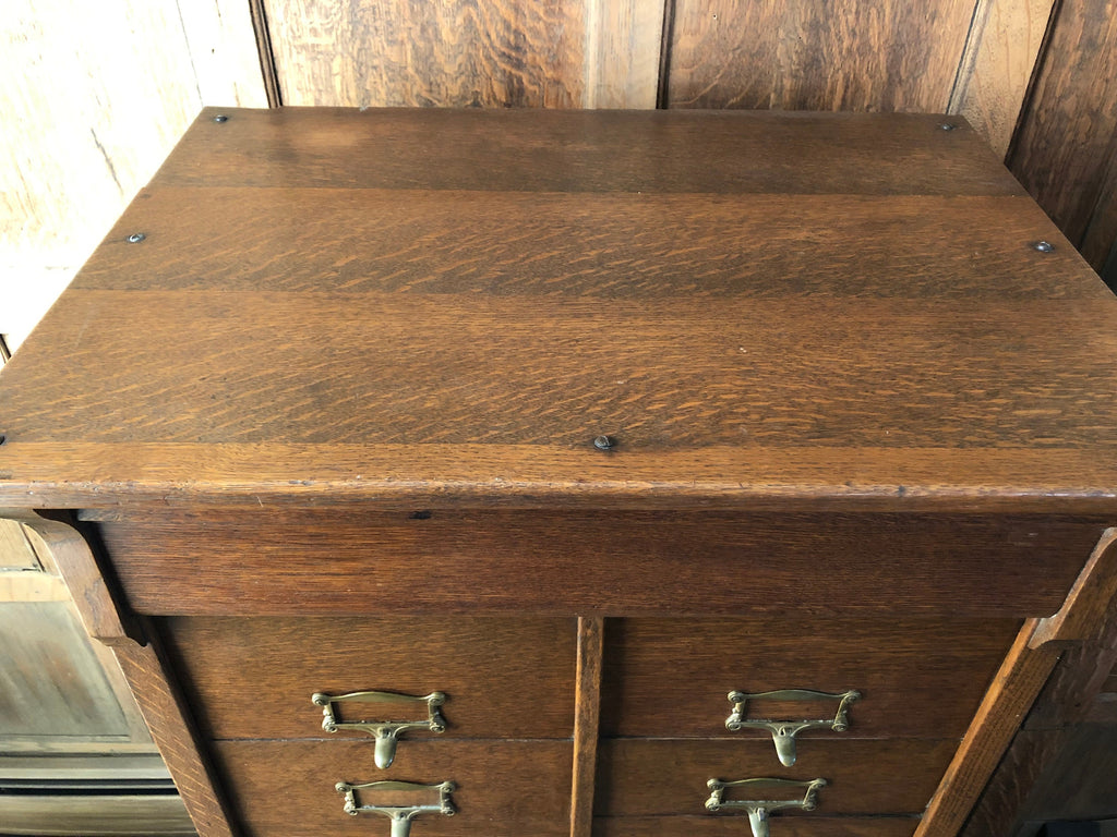 Antique Oak File Cabinet, Guillotine Door Card Catalog, Sorting Unit, Antique Apothecary, Antique Drawer Unit
