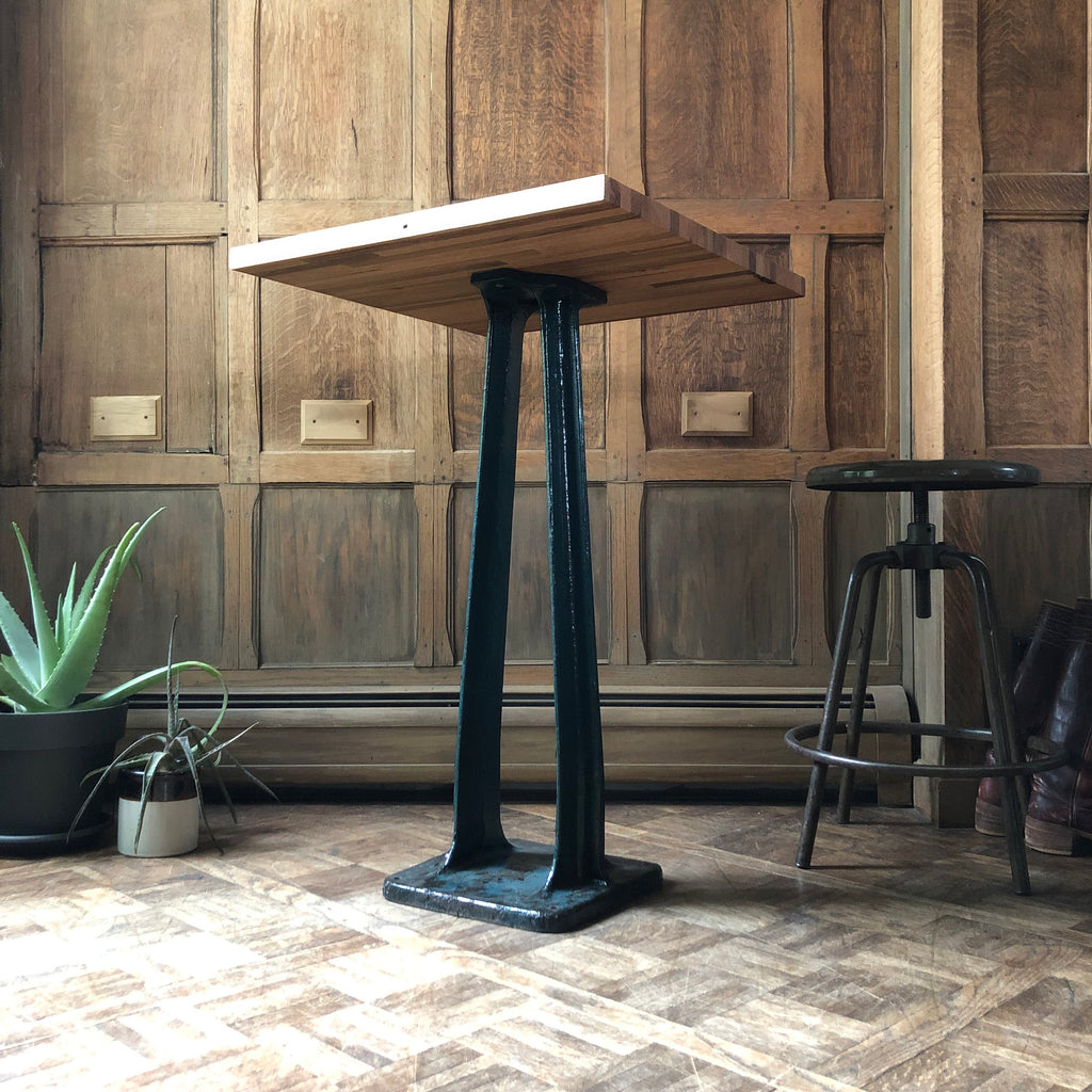 Antique Cast Iron Pedestal Table, Small Standing Desk, Industrial Bar Table, Industrial Breakfast Table, Reclaimed Wood Pedestal Table