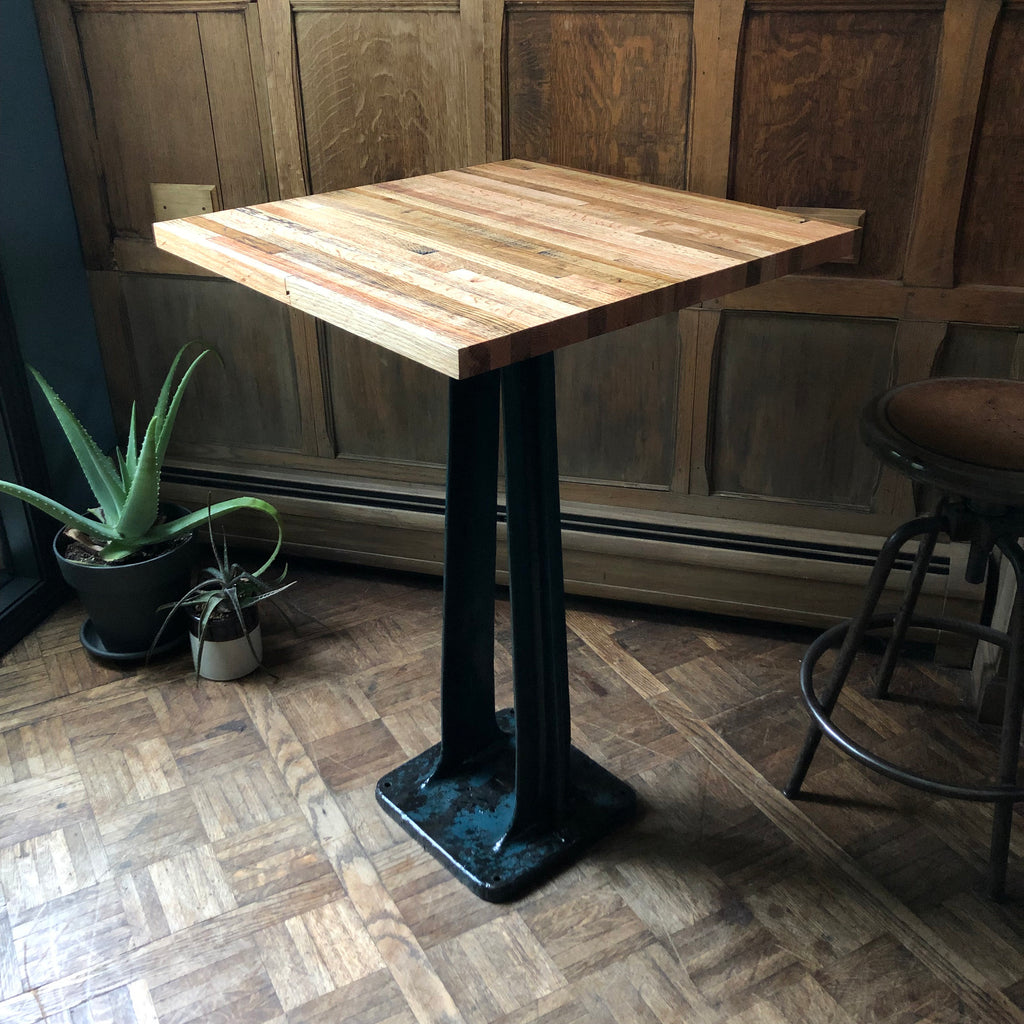 Antique Cast Iron Pedestal Table, Small Standing Desk, Industrial Bar Table, Industrial Breakfast Table, Reclaimed Wood Pedestal Table