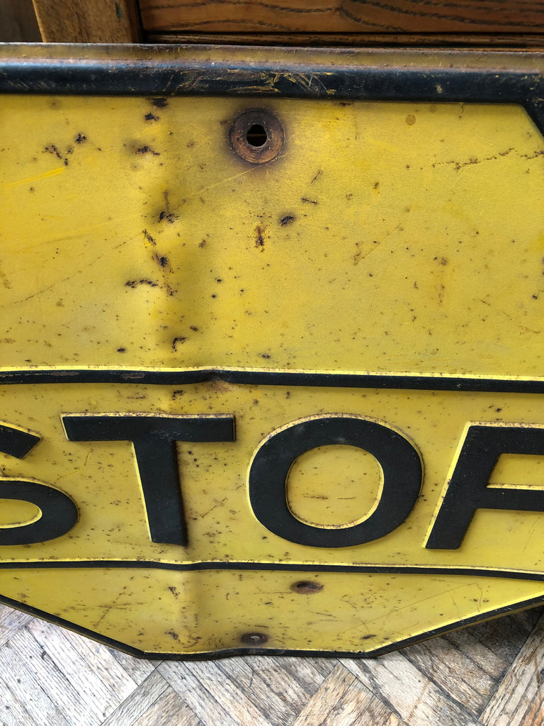 Pair Of 1940s Yellow Stop Signs, 24” Stop Sign, Vintage Stop Sign, Road Signs, Yellow Street Sign, Vintage Signs