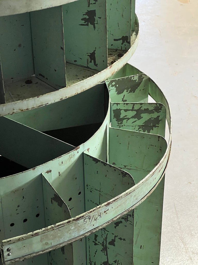 Large Vintage Rotating Parts Bin, Revolving Display, Large Green Metal Parts Bin, Industrial Storage, Retail Store Display