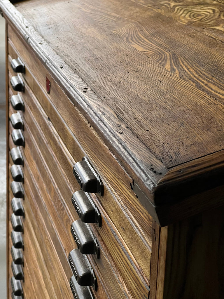 Antique Printers Cabinet, Hamilton Typeset Cabinet, Flat File Cabinet, Double Wide Slant-Top Workbench, Jewelry Storage, Art Storage
