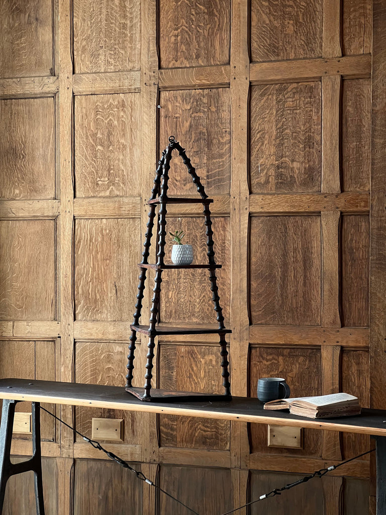 Antique Folk Art Hanging Spool Shelf, Tiered Shelf, Tramp Art Wood Spool Furniture, Wood Plant Stand, Triangle Shelf