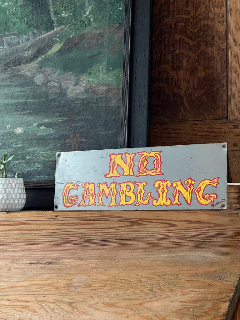 Vintage No Gambling Sign, Hand Painted Gambling Sign, Antique Metal Sign, Folk Art No Gambling Sign, Vintage Trade Sign