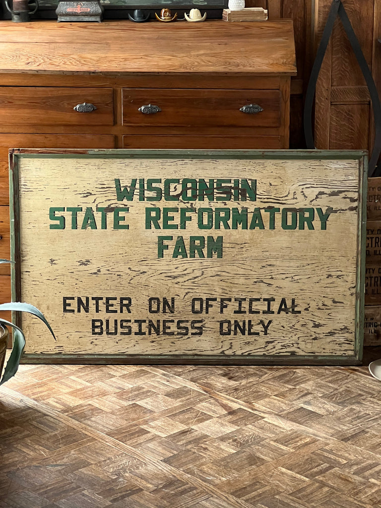 Antique Wisconsin State Reformatory Farm Sign, Hand Made Painted Wood Trade Sign, Farm Sign, Wood Road Sign, Industrial Farmhouse Decor