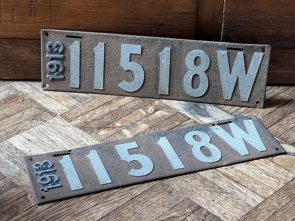 Pair Of 1913 Antique License Plates, 1913 Wisconsin License Plate, Riveted License Plate