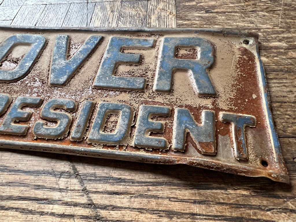 Antique License Plate Topper, Hoover For President License Plate, 1920s Political Election Campaign License Plate