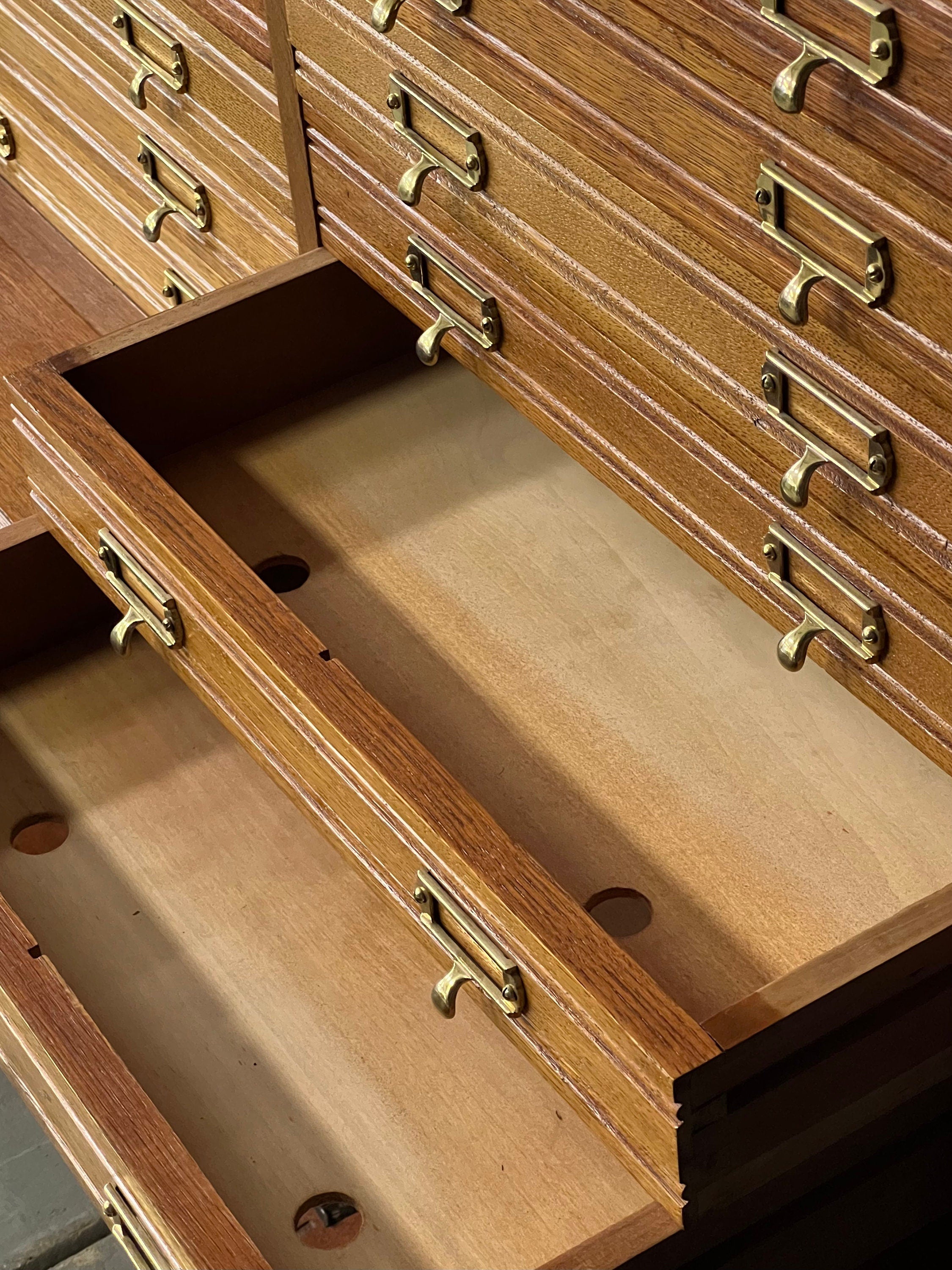 Large Antique Wood File Cabinet, Oak Flat File, Large Multi Drawer Cabinet,  Apothecary Cabinet