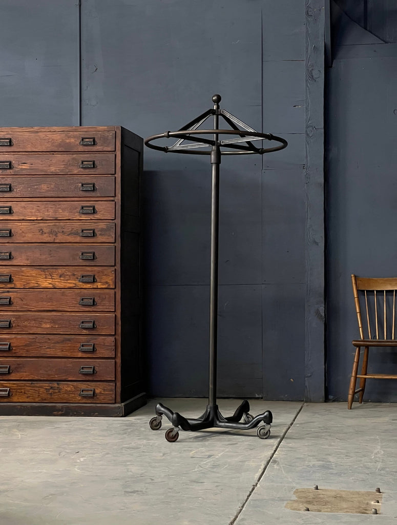 Antique Garment Rack, Japanned Finish, Coat Rack, Revolving Clothing Rack Display, Coat Hanger, Industrial Decor
