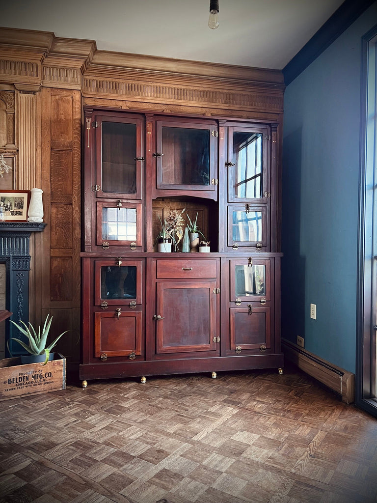 Large Antique Step Back Cabinet, Art Deco Kitchen Cupboard Cabinet, Antique Kitchen Cabinet, Apothecary Cabinet, General Store