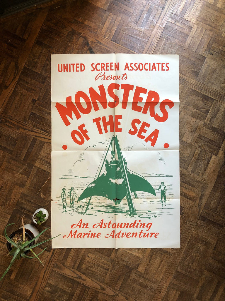 Vintage Movie Poster, Monsters Of The Sea, Original 1930s Movie Poster, Movie Advertising, Movie Theater Decor