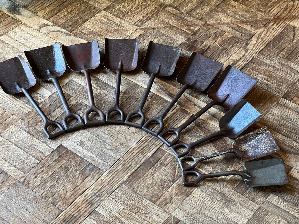 10 Vintage Toy Shovels, Pressed Steel Play Shovels, Antique Toy Shovels, Set of 10