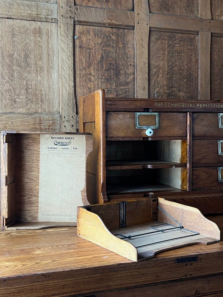 Antique Countertop Document File, Small Countertop Storage Cabinet, Multi Drawer Cabinet, Antique Apothecary, Industrial Storage