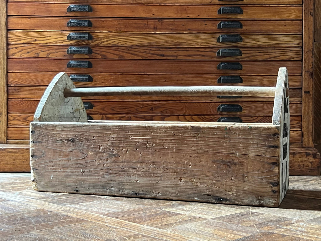 Large Antique Tool Caddy, Wooden Tool Caddy, Handmade Wood Tool Box, Rustic Wooden Toolbox, Wood Tool Tote, Carpenters Tool Box