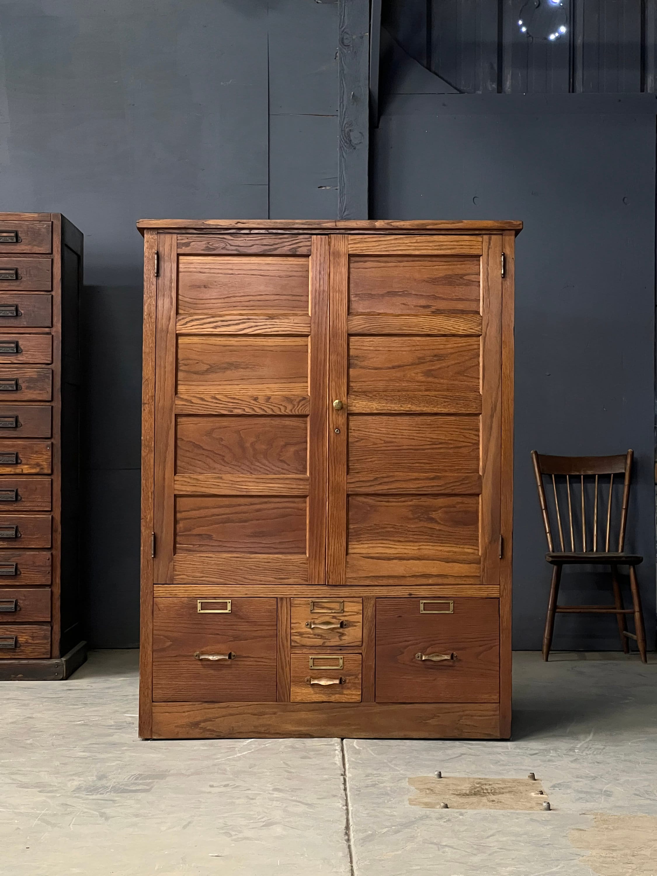 Large Antique Wood File Cabinet, Oak Flat File, Large Multi Drawer