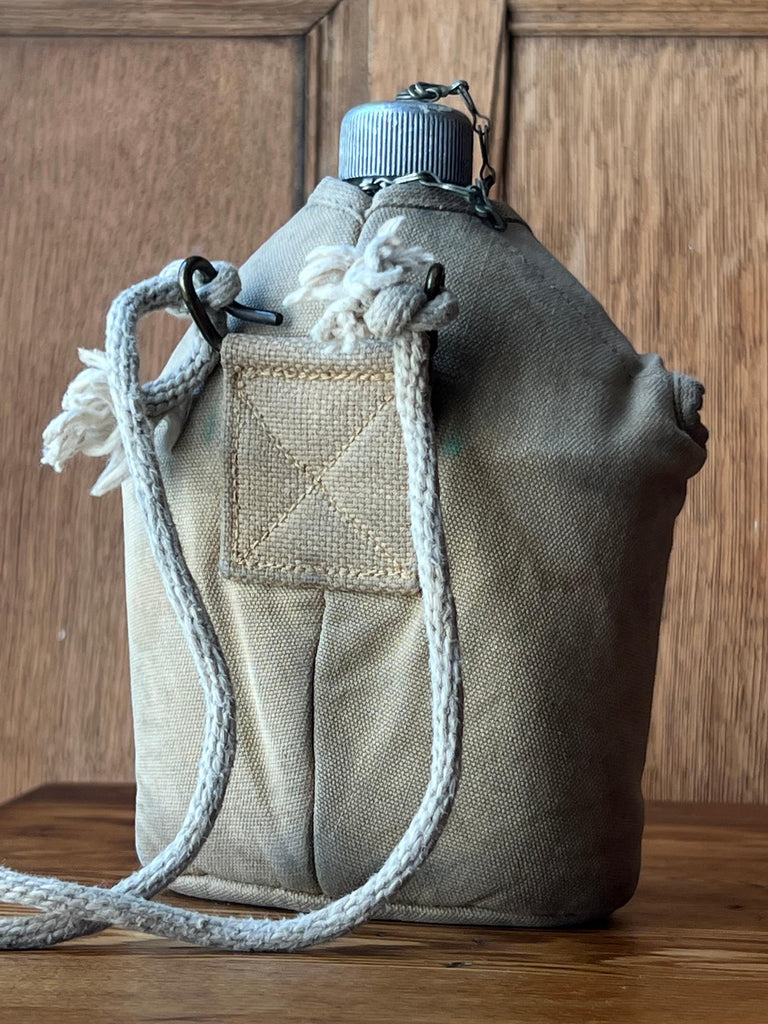 WWII US Military Canteen, Canvas And Metal Canteen And Cup, Antique US Military Collectible