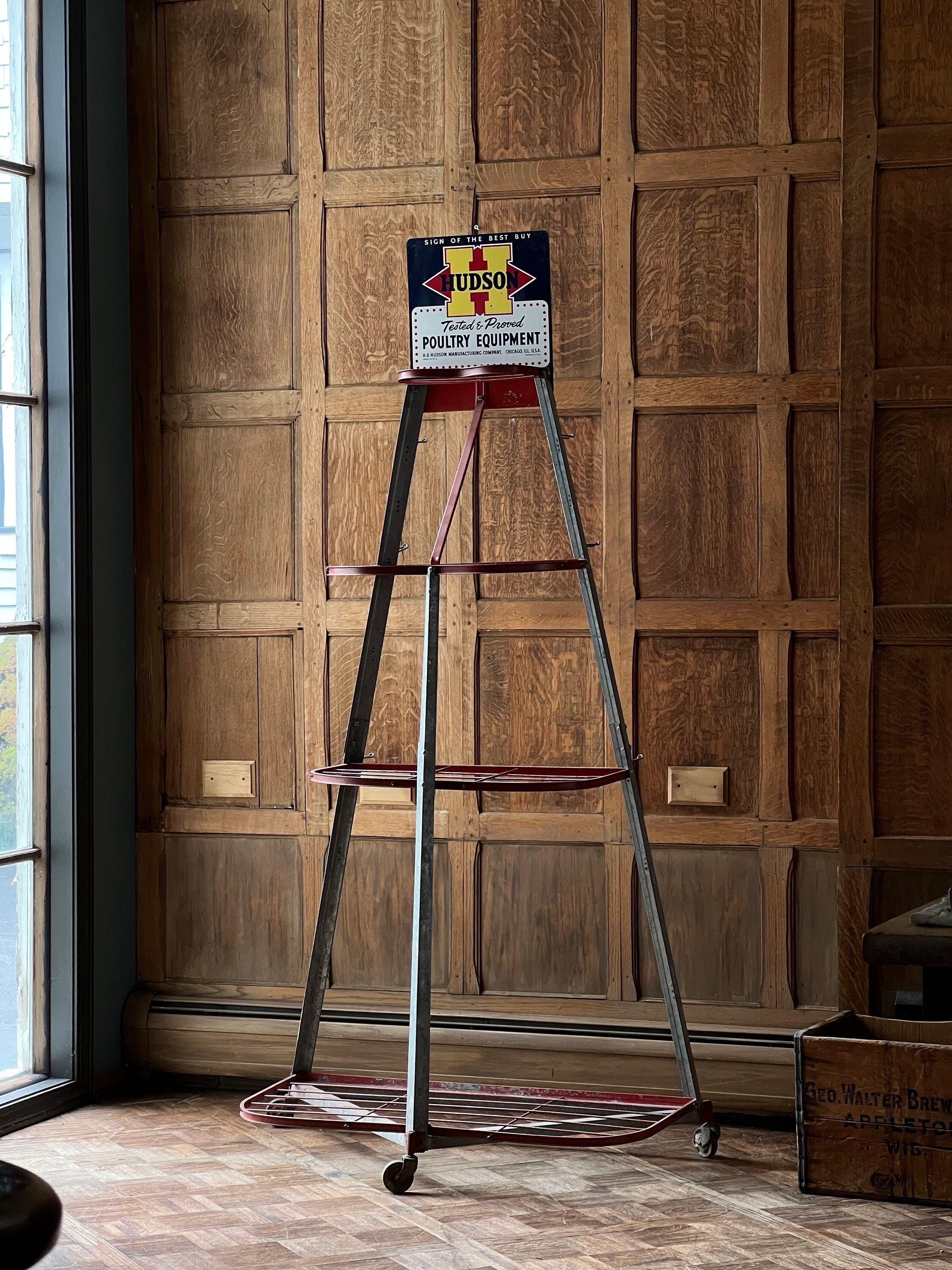 Old Trapper Display Rack Vintage Display Rack With Advertising, Hudson Poultry Advertising Disp ...