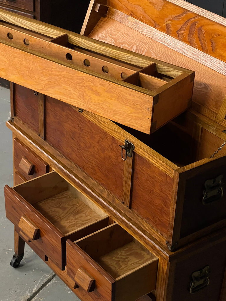 Antique Wood Tool Chest, Machinist Toolbox, Wood Supply Chest, Handmade Wooden Tool Chest, Wood Tackle Box, Wood Tool Box