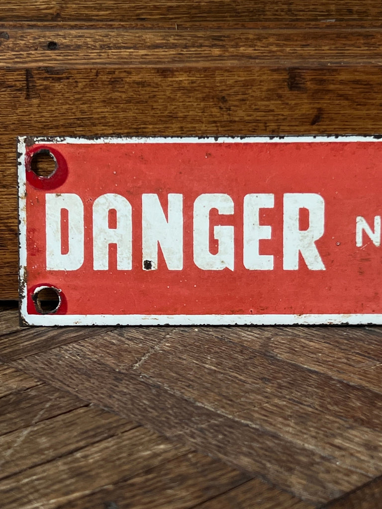 Antique Danger Sign, Red And White Porcelain Warning Sign, No Oxygen Sign, Old Caution Sign, Factory Sign