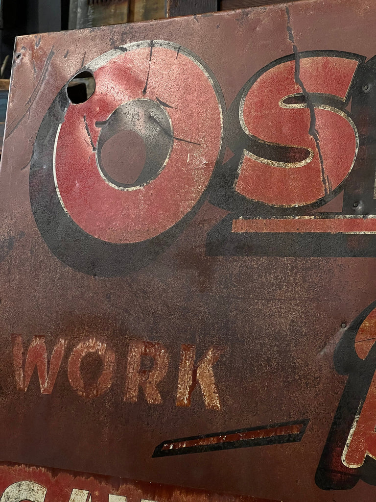 Large Vintage OshKosh B'Gosh Advertising Sign, Work Wear Advertising, Metal Clothing Sign, Vintage OshKosh Sign, Industrial Decor