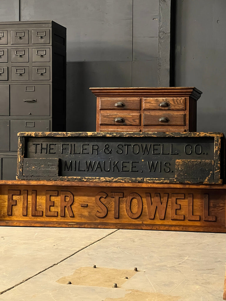 LARGE Antique Name Plate Foundry Mold, Wood Trade Sign, Filer And Stowell Milwaukee Industrial Wood Foundry Mold Sign, Industrial Decor