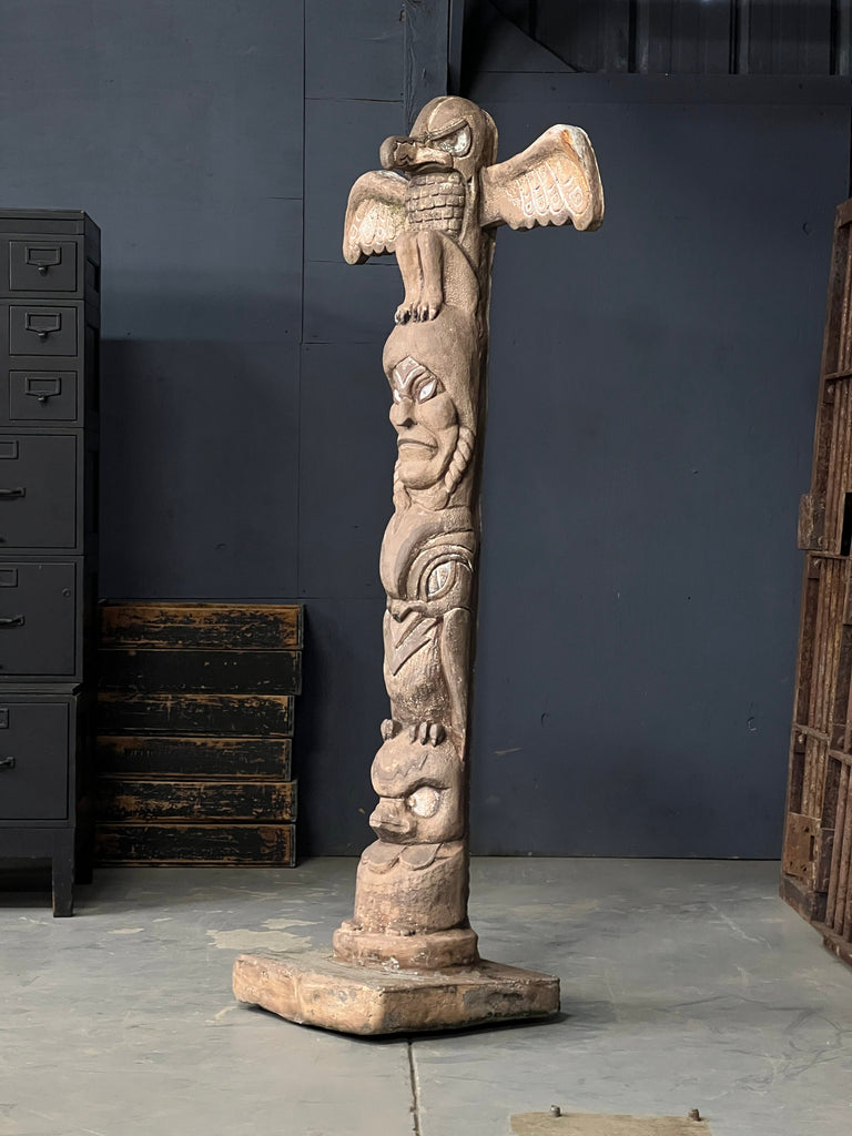 Vintage Concrete Totem Pole, Vintage Native American Indian Totem Pole, Old Cement Garden Statue, Concrete Garden Art, Southwestern Decor