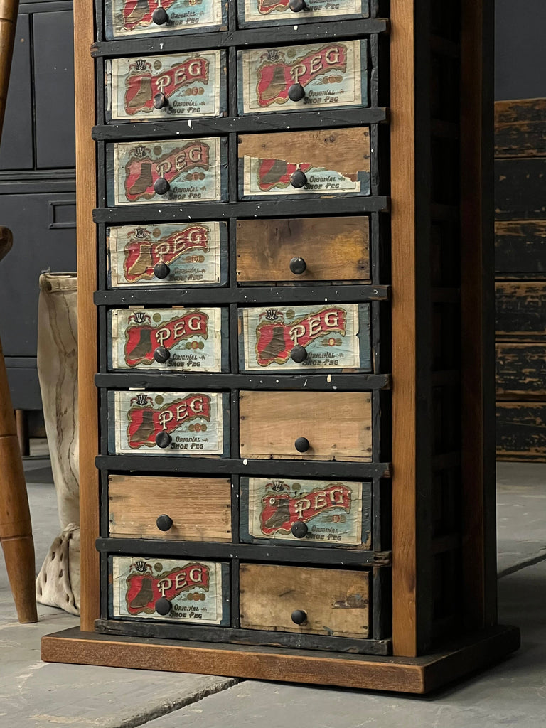 Antique Cigar Box Drawer Cabinet, Shoe Peg Cigar Boxes, Tall Folk Art Drawer Unit, Tall Multi Drawer Cabinet