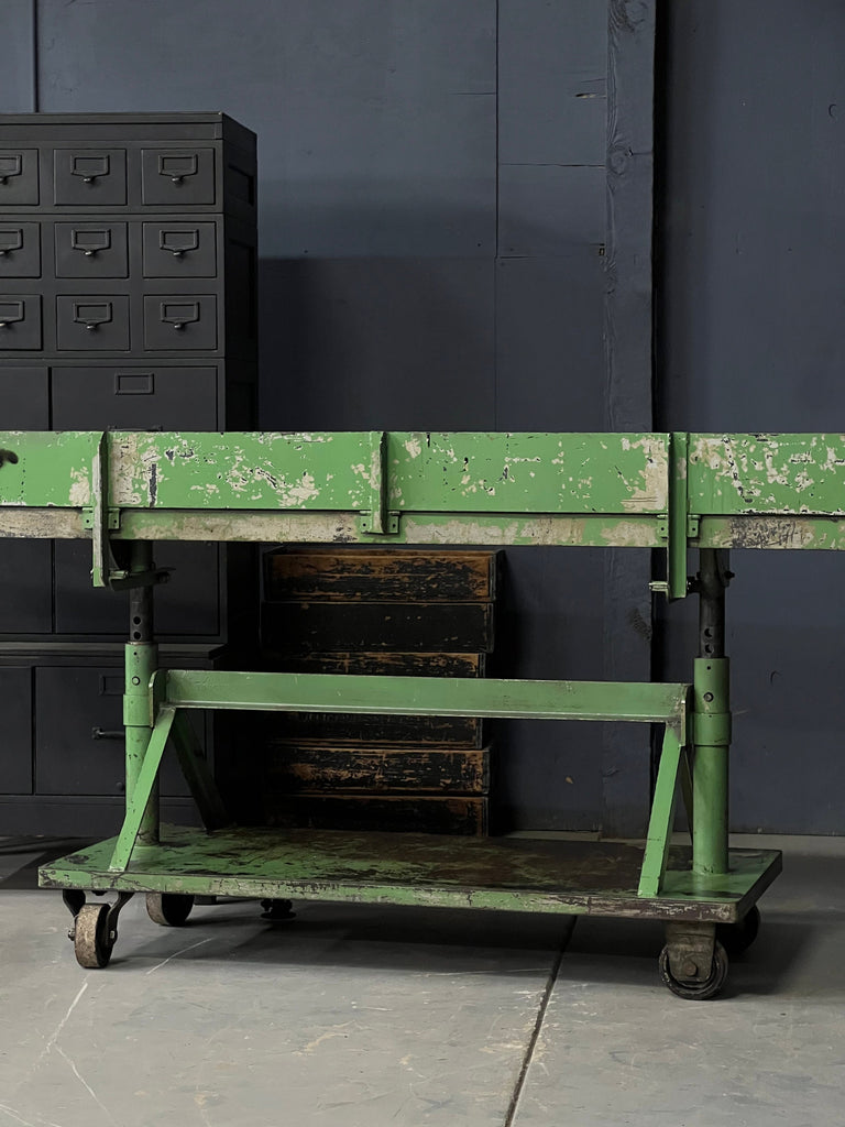 Large Antique Workbench Table, Adjustable Steel Workbench, Machinist Workbench, Antique Industrial Table, Standing Desk