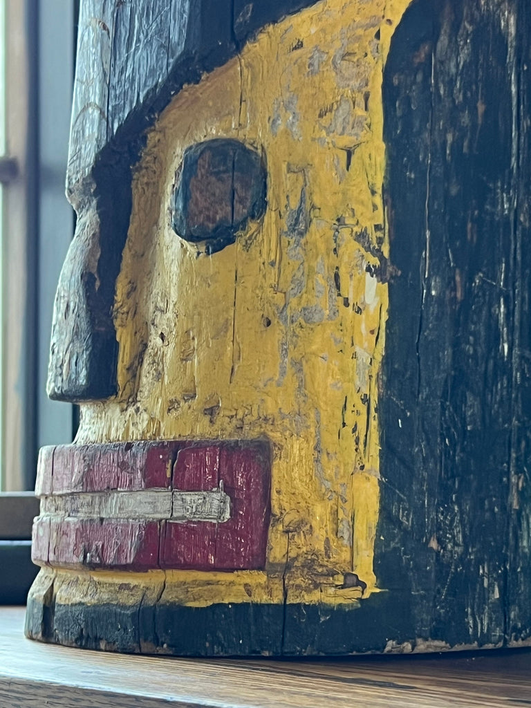 Vintage Totem Pole Head, Carved Wood Totem Pole Section, Vintage Native American Indian Souvenir, Americana Southwestern Decor