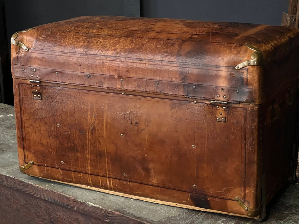 LARGE Antique Leather Trunk, George F. Sinclair Chicago, Antique Immigrant Trunk, Steamer Trunk, Stagecoach Trunk, Trunk Storage
