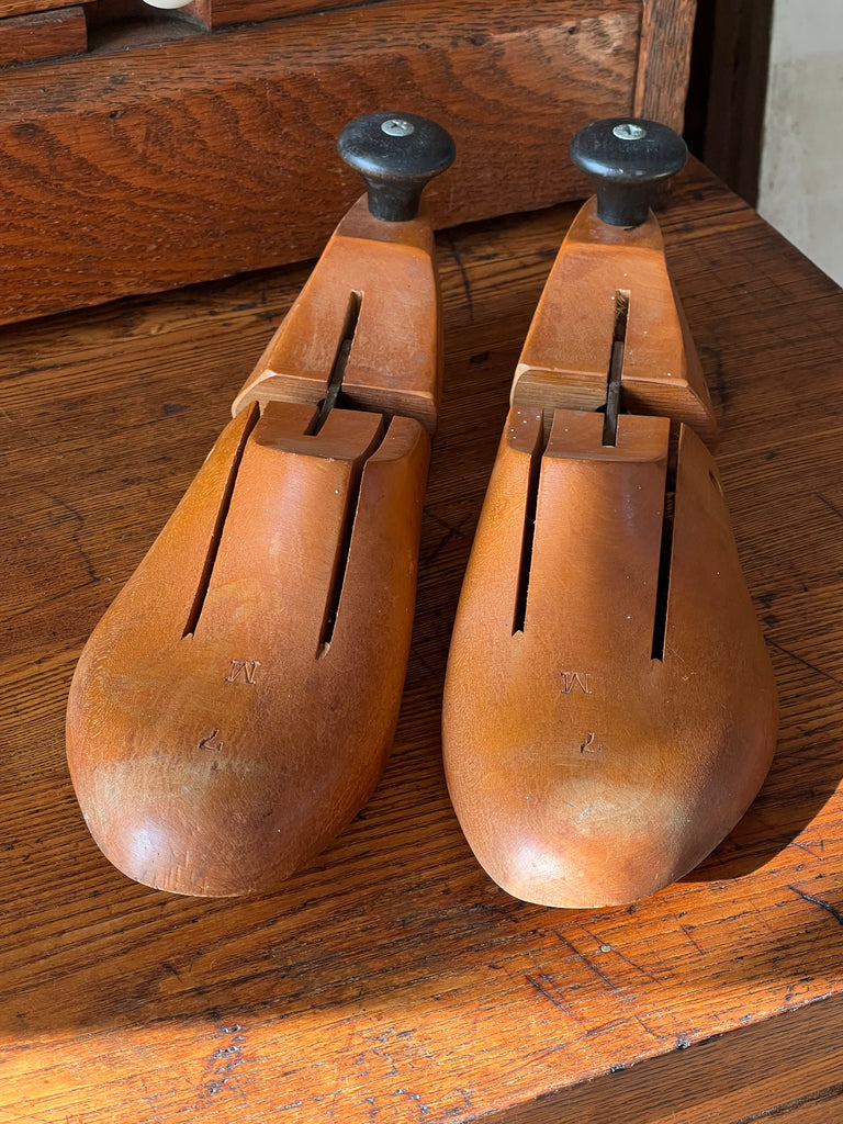 Pair Of Antique Wood Shoe Forms, Articulating Shoe Form, Wood Shoe Lasts, Cobblers Shoe Form